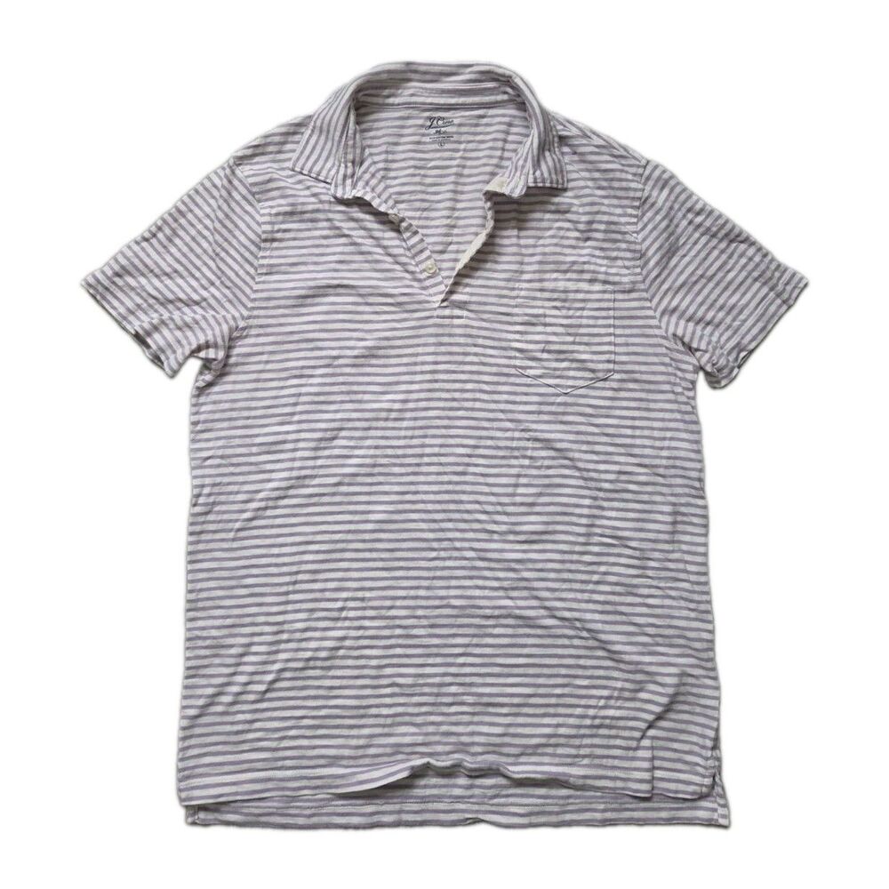 J.Crew Factory Lavender White Striped Slub Cotton Polo Shirt Size L EUC